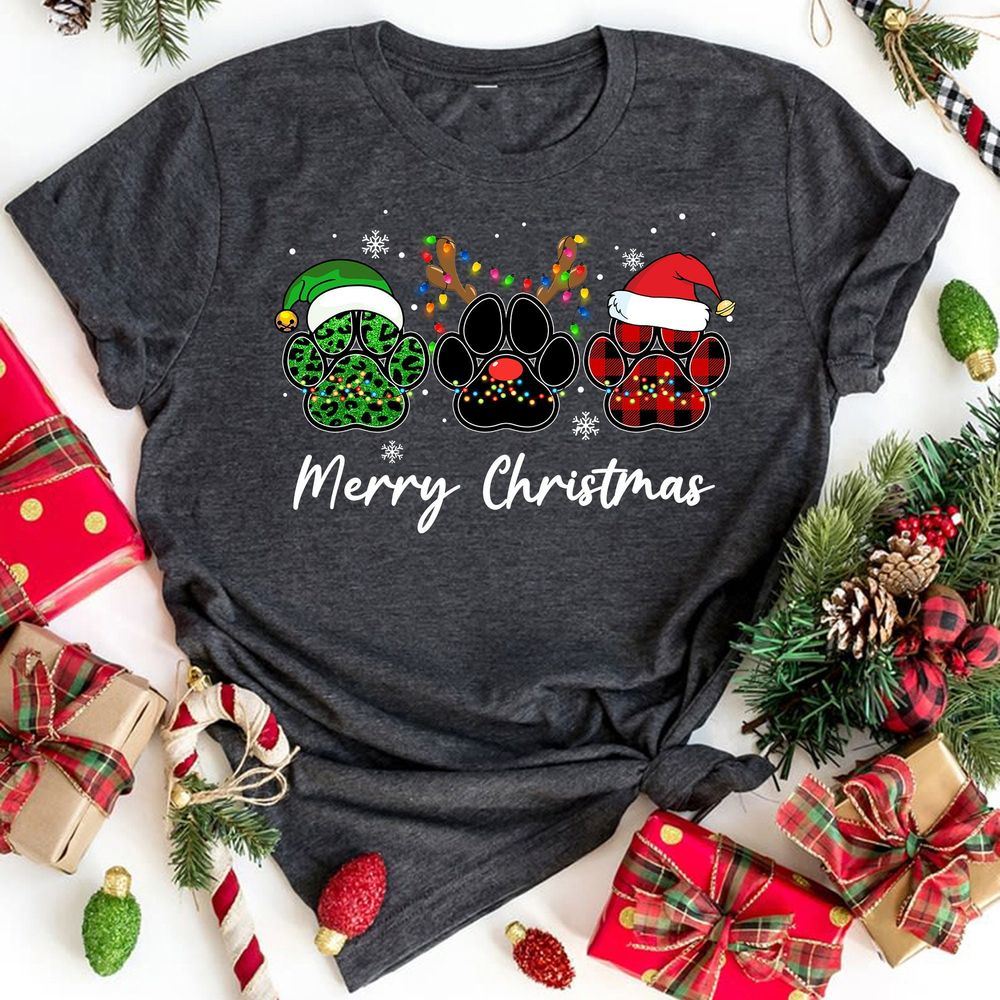 Christmas Dog Paw Merry Christmas Paws With Christmas Shirt