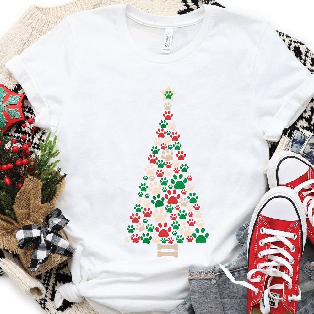 Paw Christmas Tree Dog Paw Tree Gift For Shirts