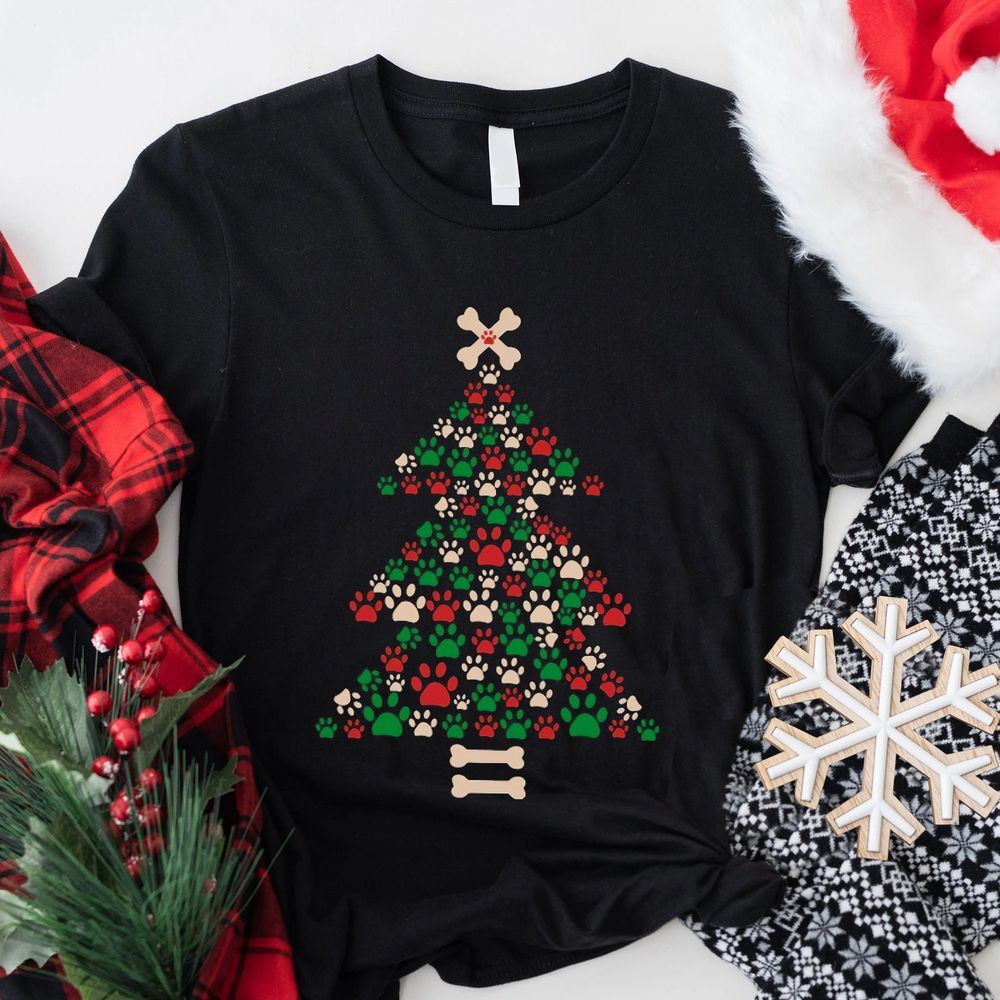 Paw Prints Christmas Tree Dog Christmas Funny Shirt