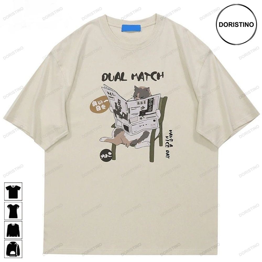 Japanese Funny Cartoon Cat Unisex Streetwear Limited Edition T-shirts