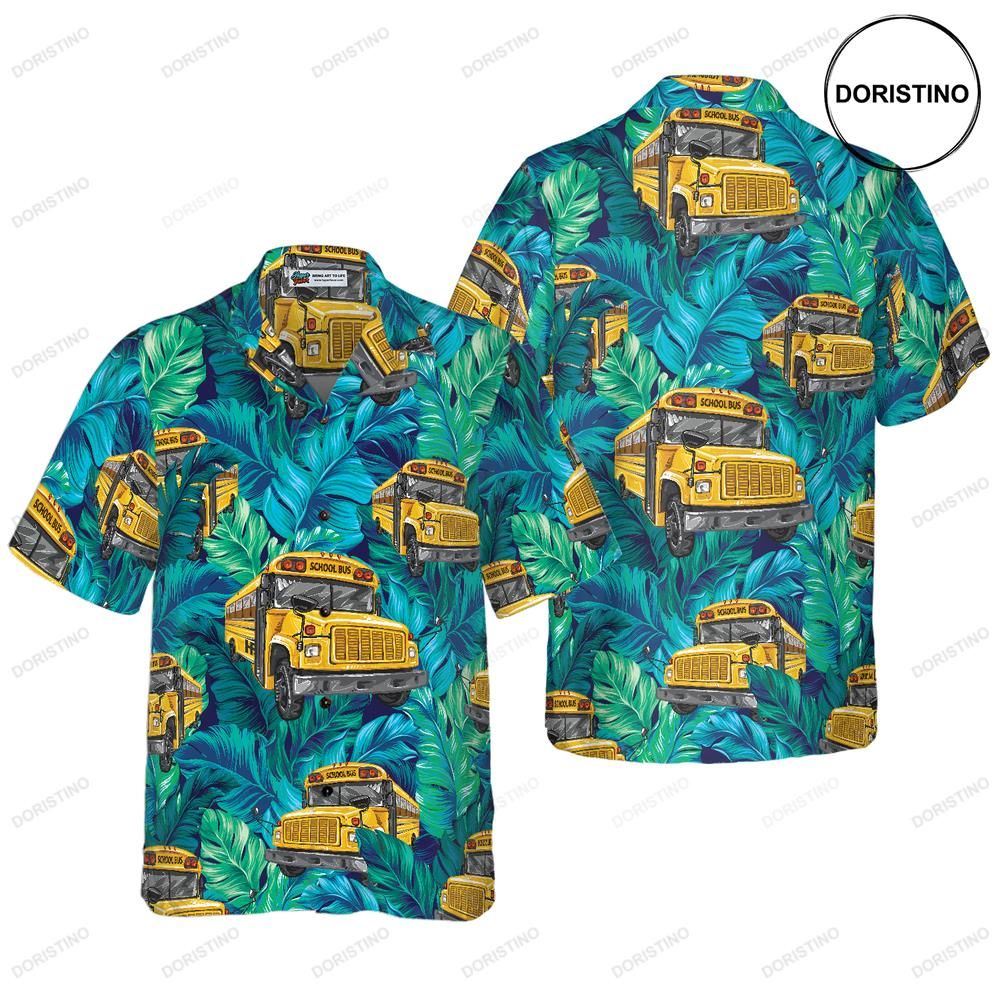 Tropical Leaves School Bus Driver Bes For School Bus Drivers Unique Gift For B Awesome Hawaiian Shirt