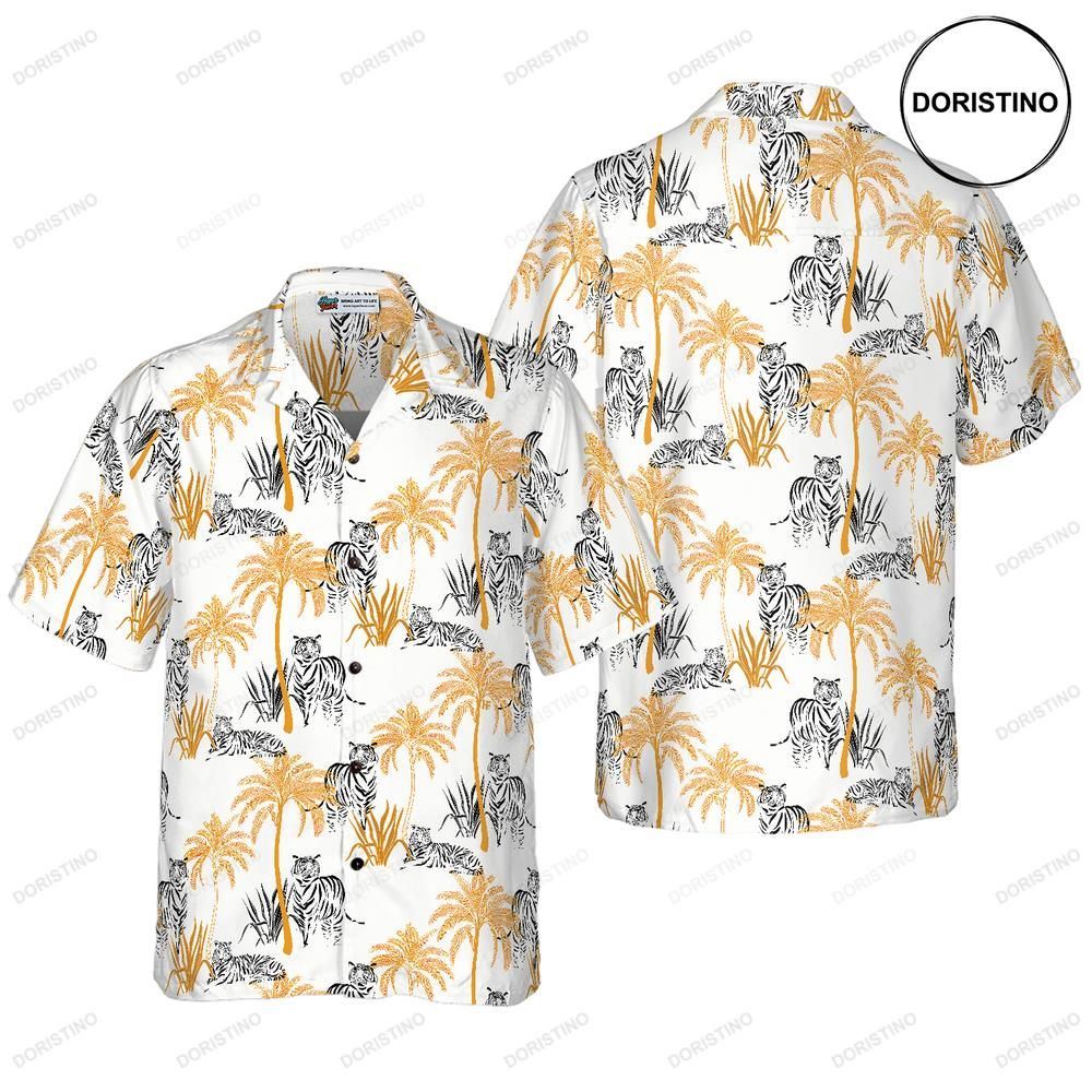 Tropical Palm Tree Tigers For Men Hawaiian Shirt