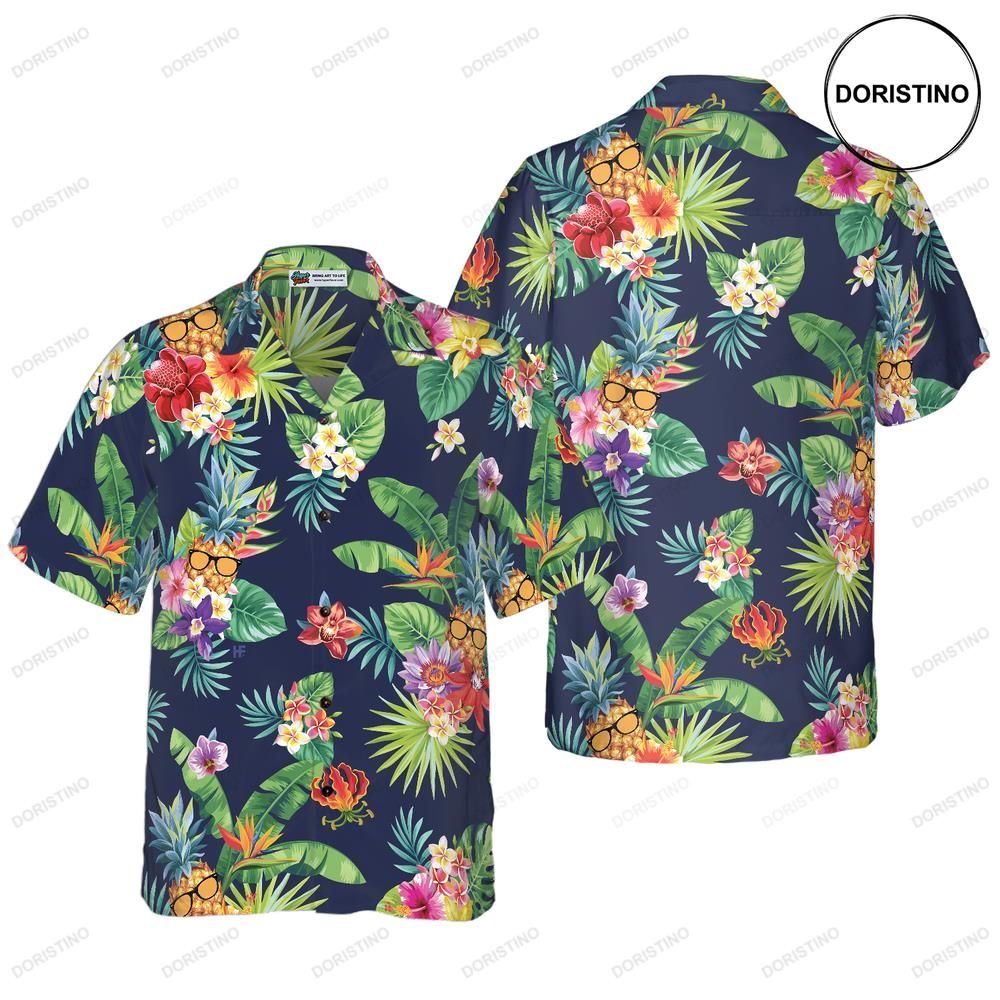 Tropical Pineapples Palm Leaves Awesome Hawaiian Shirt