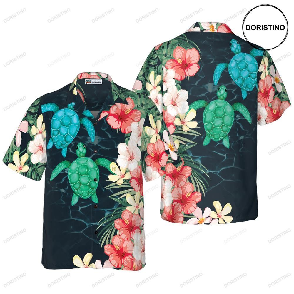 Tropical Sea Turtle And Flower Hawaiian Shirt