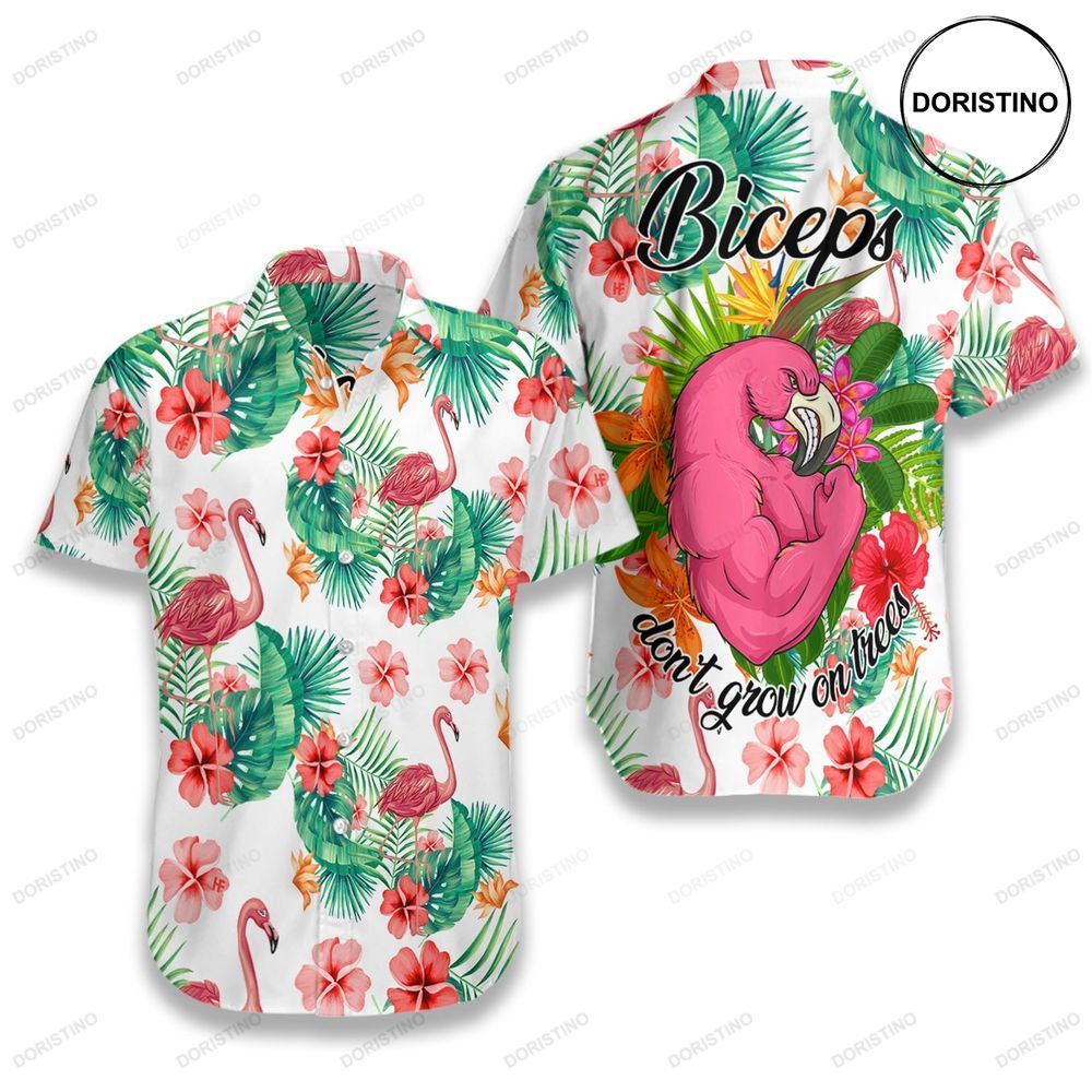 Tropical Workout Flamingo Biceps Don't Grow On Trees Awesome Hawaiian Shirt