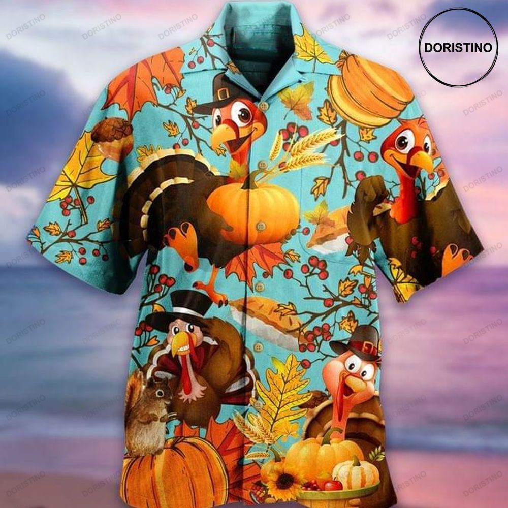 Turkey And Pumpkin Print Hawaiian Shirt