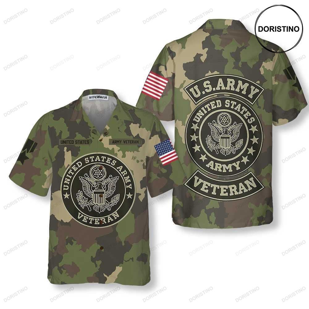 Us Army Veteran Green Camouflage Army Veteran Hawaiian Shirt