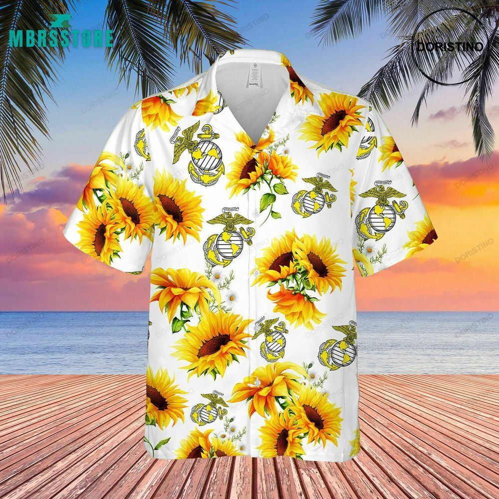 Us Marine Sunflower Hawaiian Shirt