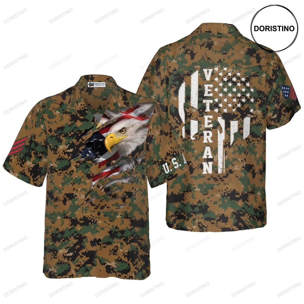 Veteran Proud Us Marine Camouflage Awesome Hawaiian Shirt