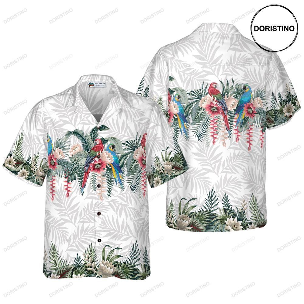 Vintage Botanical Lotus And Macaw Parrot Awesome Hawaiian Shirt