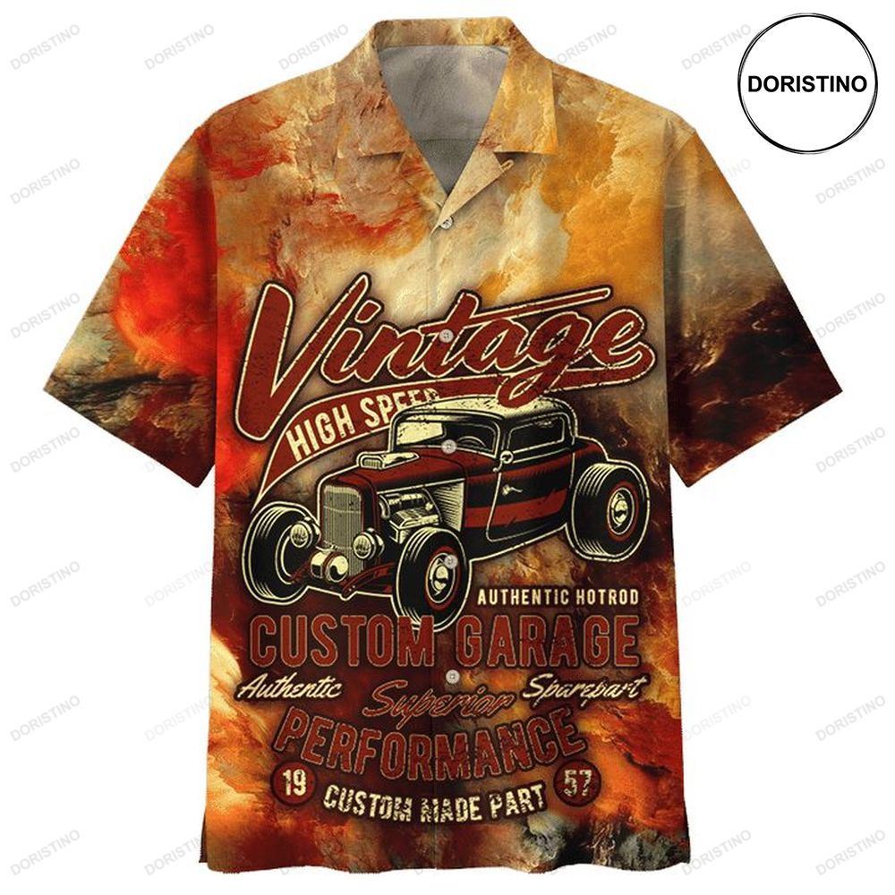 Vintage High Speed Authentic Hot Rod Custom Garage Perfomance Print Awesome Hawaiian Shirt