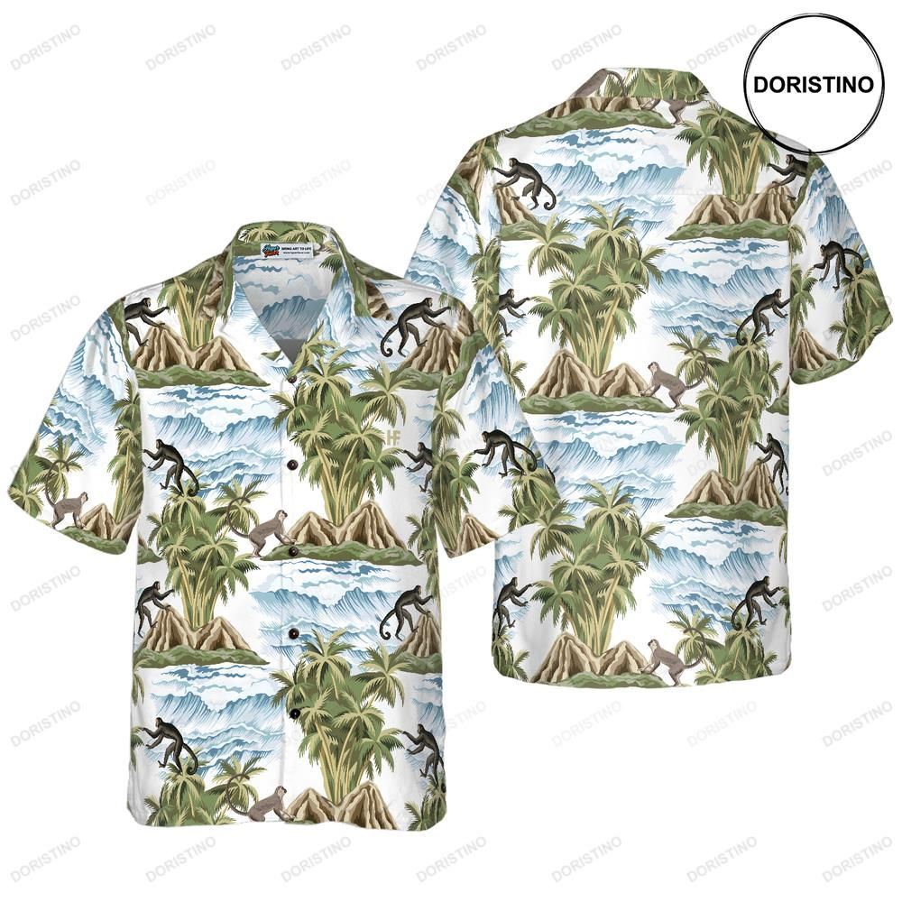 Vintage Island Palm Tree Monkey Awesome Hawaiian Shirt
