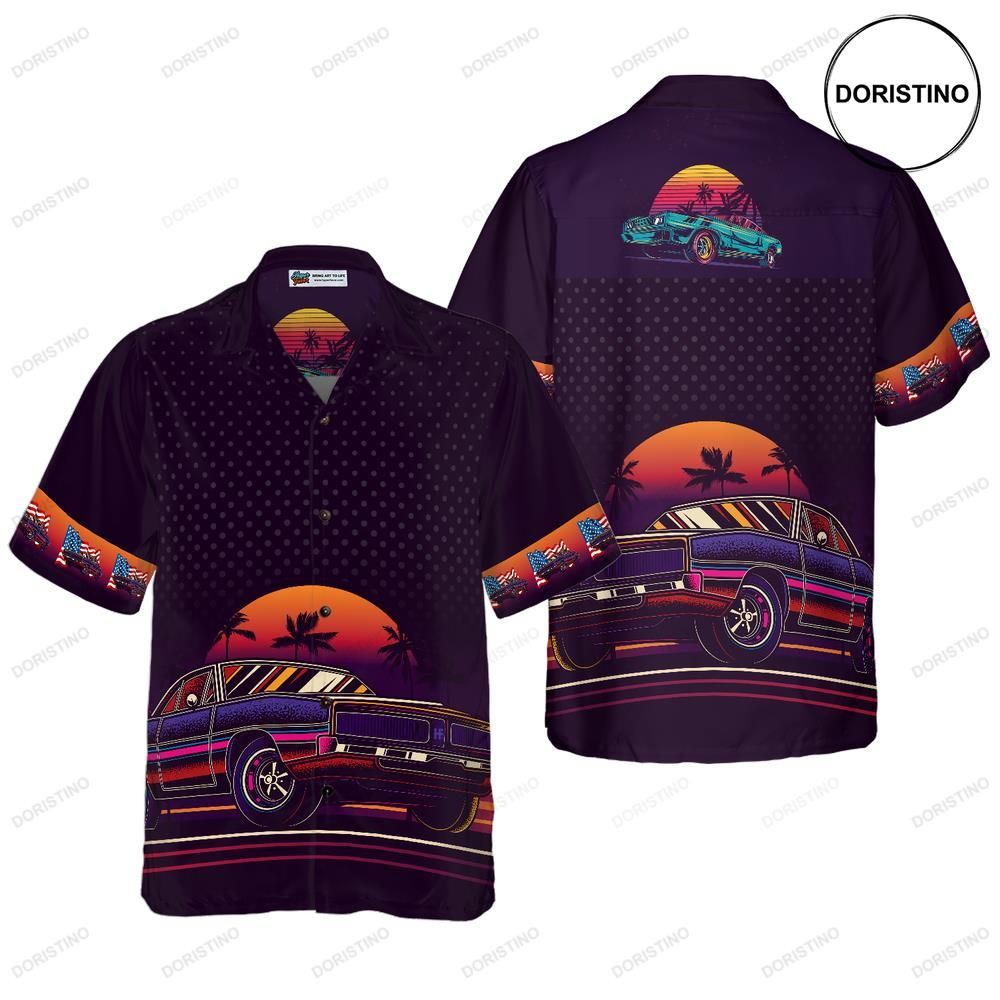 Vintage Neon Muscle Car Hawaiian Shirt