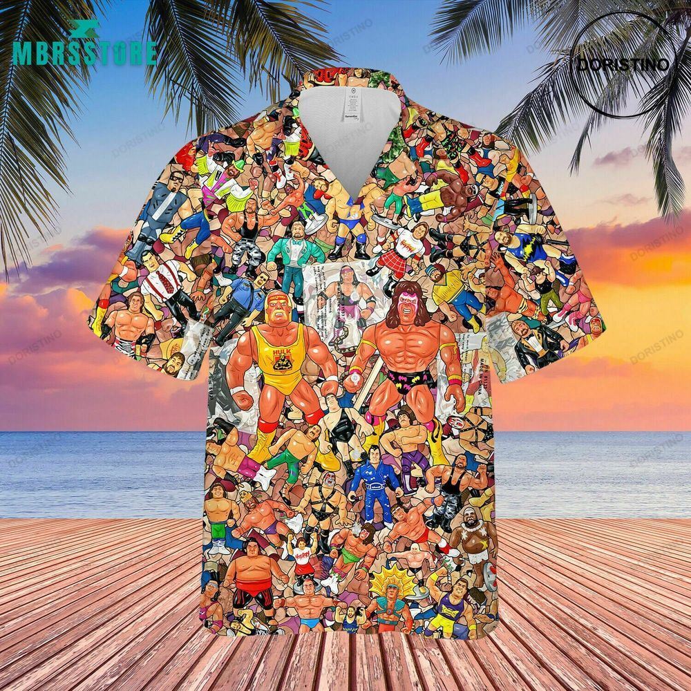 Wrestling Character Collage Art Cactus Made In Awesome Hawaiian Shirt