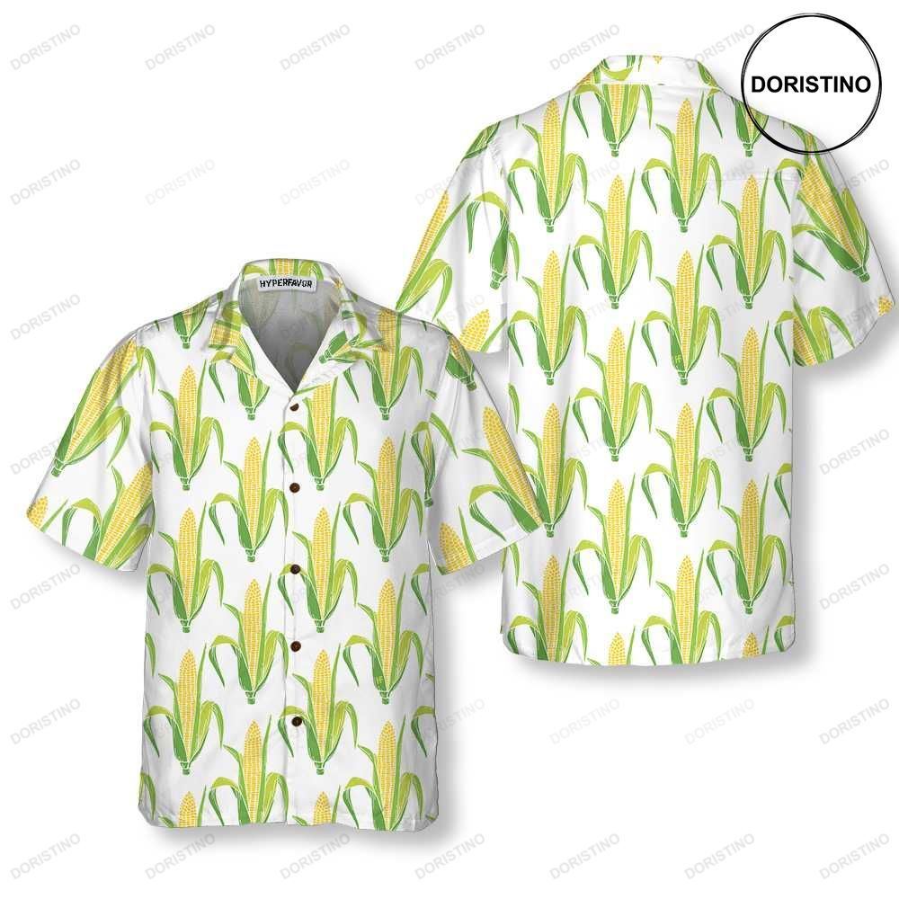 Yellow Corncobs With Green Leaves Corn Corn Short Sleeve Button Corn Cob Limited Edition Hawaiian Shirt