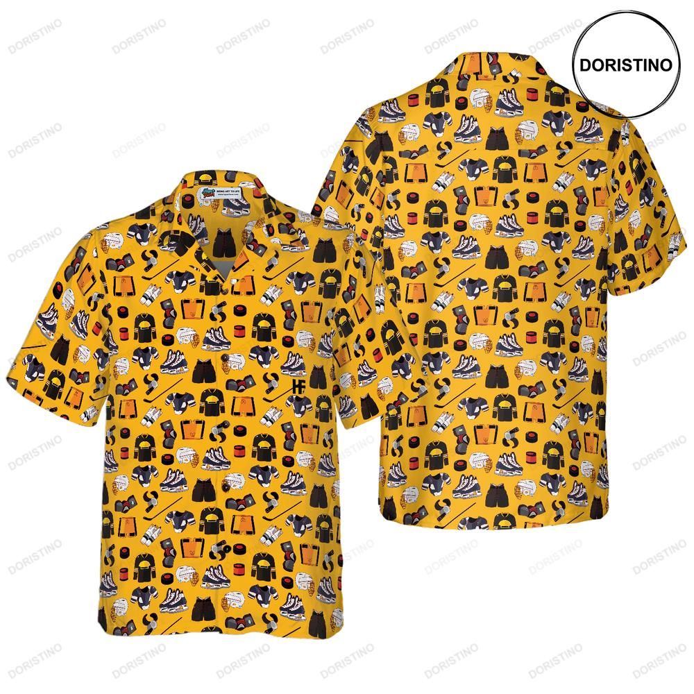 Yellow Ice Hockey Gear Hawaiian Shirt