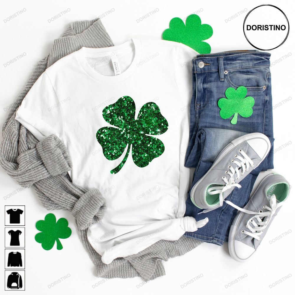 Womens St Pattys Glitter Shamrock St Patricks Day Awesome Shirts