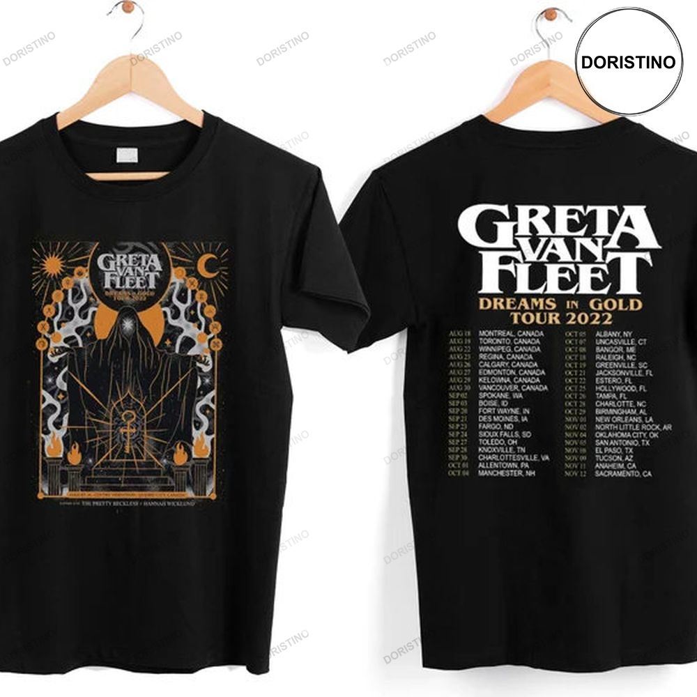 Greta Van Fleet Tour Dreams In Gold 2022 Music Tour Shirt