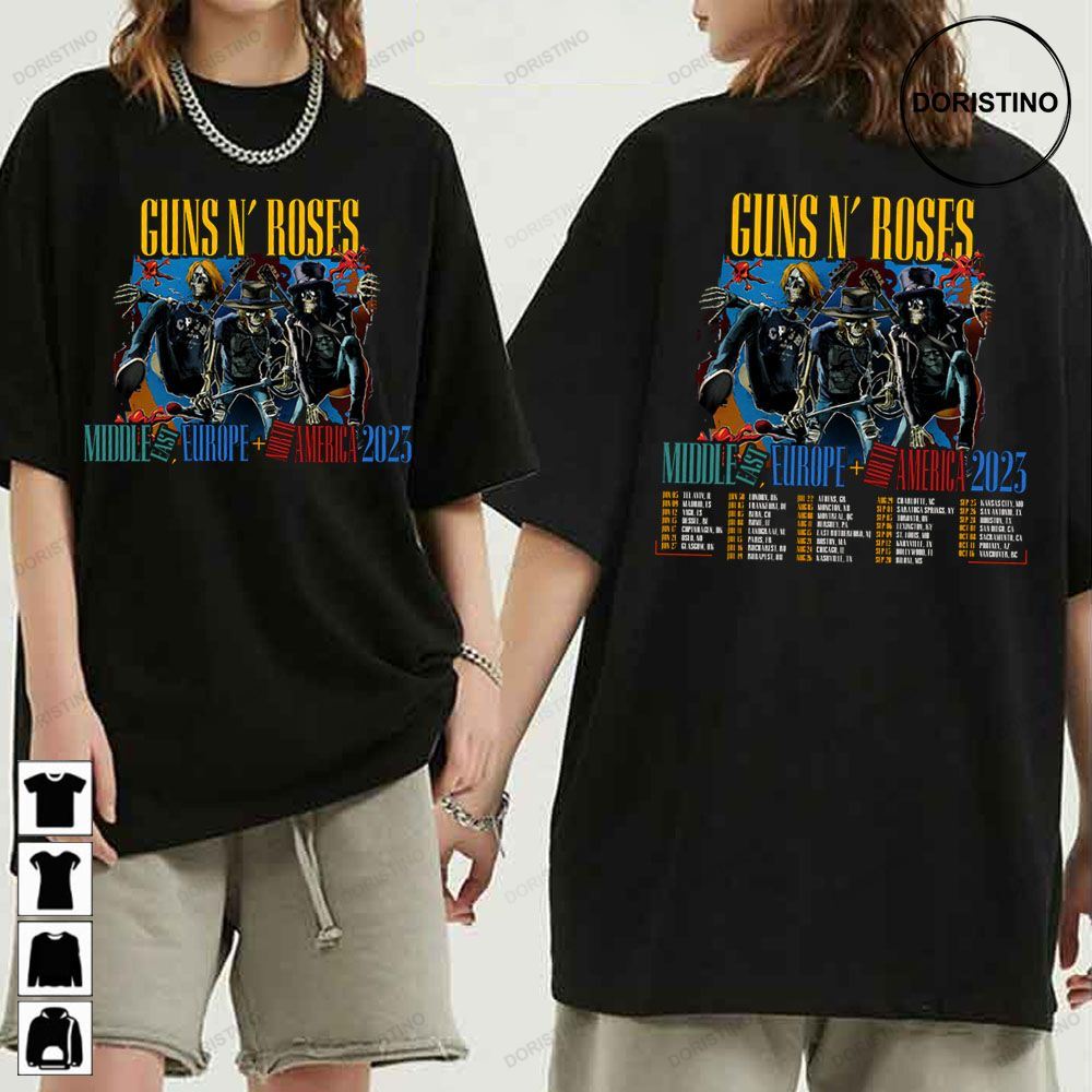 2023 Middle East Europe North America Tour Dates Guns N' Roses Limited T-shirt