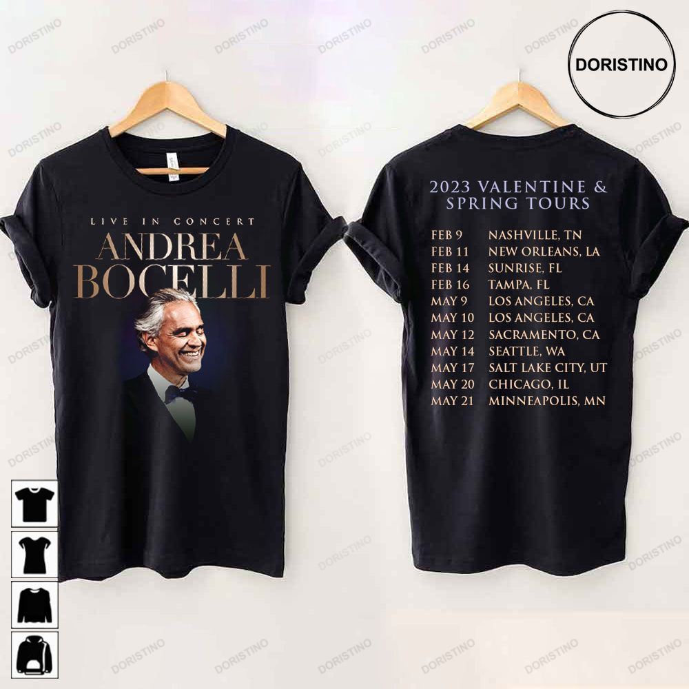 Live In Concert Andrea Bocelli 2023 Valentine And Spring Tours Limited T-shirt