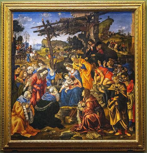 Adoration of the Magi Filippino Lippi Uffizi Gallery Florence Italy

The Adoration of the Magi by Filippino Lippi, housed in the Uffizi Gallery in Florence, Italy, is a luminous example of Renaissance artistry and narrative skill. Completed in 1496, this intricate and vibrant altarpiece showcases Lippi's mastery of composition, color, and emotion.

The painting depicts the biblical scene of the Magi presenting their gifts to the Christ Child, with the Virgin Mary and Joseph at the center. The Madonna, tender and serene, cradles the infant Jesus, while the richly attired Magi approach in adoration. Surrounding them is a bustling crowd of figures, including angels, attendants, and onlookers, creating a dynamic and vivid tableau. The varied expressions and postures of the figures demonstrate Lippi's attention to human emotion and individuality.

Set against a detailed and expansive landscape, the scene incorporates classical ruins and architectural details, symbolizing the passage from paganism to Christianity. 


https://fineartamerica.com/featured/adoration-of-the-magi-filippino-lippi-uffizi-gallery-florence-italy-wayne-moran.html

#Adoration #Magi #GuidoReni #FilippinoLippi #Lippi #Uffizi #museum #Florence #Italy 
#Fineart #Painting #artmuseum #Christmas#fineart #christchild #photography #travel #travelphotography     

#AYearForArt #buyintoArt #fineart #art #FillThatEmptyWall #homedecorideas