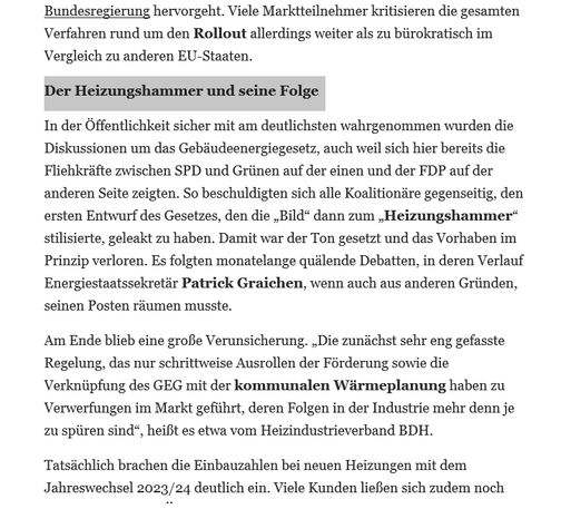 Screnshoot aus dem Background des Tagesspiegel vom 20.12.24 mit der markierten Überschrift: Der Heizungshammer und seine Folgen.