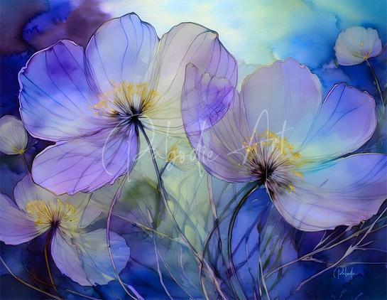Beautiful transparent violets against a blue background