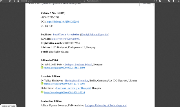 This image shows a PDF document that is CC BY 4.0.

You can find the full PDF here 

https://web.archive.org/web/20250421131701/https://gjsd.gile-edu.org/index.php/home/issue/view/2025-1/19

The image shows some text...like this:

Volume5No.1(2025)
eISSN2732-3781
DOI:https://doi.org/10.52398/2025v1

The image shows page 2 out of 196 pages which is shown.