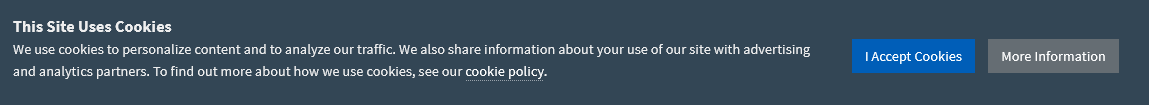 Eaton's cookie popup on the bottom of their web pages. It only has buttons for "I accept" and "more information" - no easy option to opt out.
