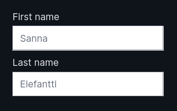 Screenshot of a form asking for first name and last name