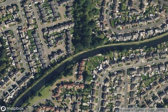 A satellite image of the area containing Bridge 93A, Railway Bridge. Provided by MapBox.