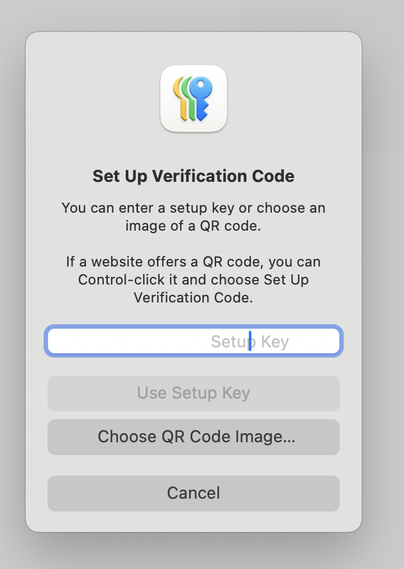 Screenshot of a text field labeled “Setup Key” in the macOS Passwords app. The placeholder text is slightly higher than the blinking text cursor, causing a visible vertical misalignment.