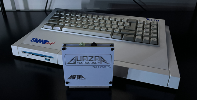 A SAM Coupe computer with the new edition of my Quazar Surround soundcard.