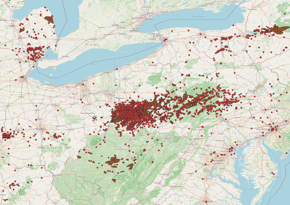 [OC] Geospatial representation of the current 500k power outages in Pennsylvania.