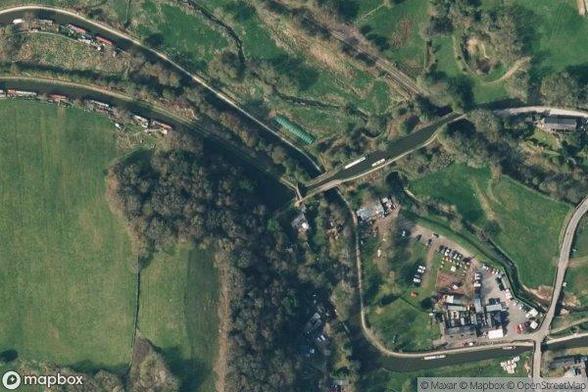 A satellite image of the area containing Bridge 3, Turnover Bridge. Provided by MapBox.