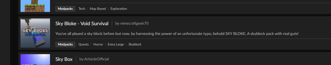 Listing of my modpack on the Curseforge app.
