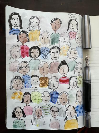 Sketch in sketchbook of many people