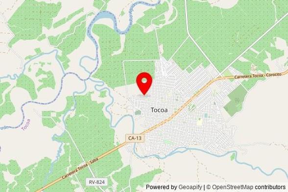A partially zoomed out map with a pin at the position of Iglesia Amor Viviente, 6a Calle NO, 32301 Tocoa, Honduras