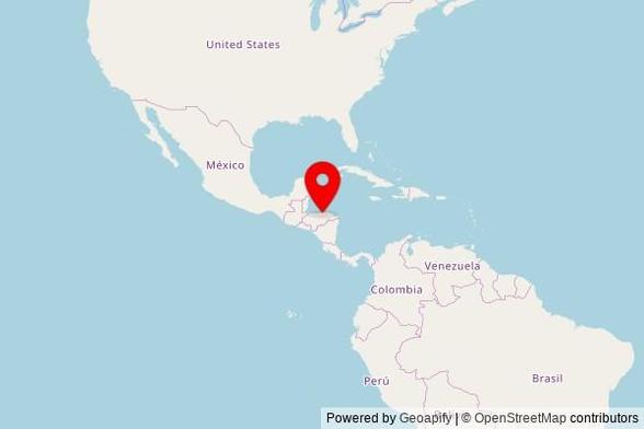 A zoomed in map showing a pin at the position of Iglesia Amor Viviente, 6a Calle NO, 32301 Tocoa, Honduras