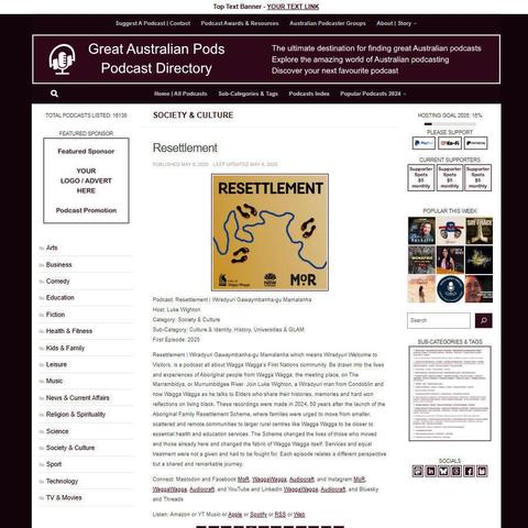 Resettlement | Wiradyuri Gawaymbanha-gu Mamalanha
Screenshot of the podcast listing on the Great Australian Pods website
