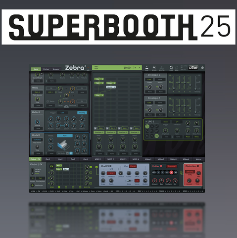 Zebra 3 screen grab with SUPERBOOTH logo.