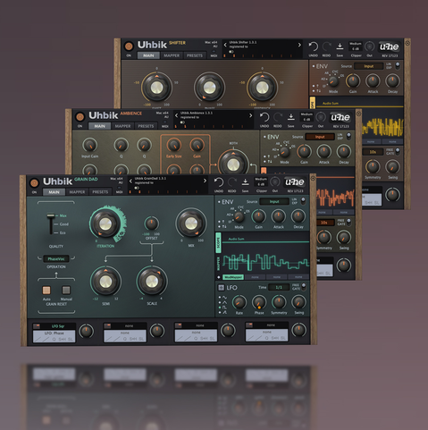 Uhbik Flanger, Uhbik Phaser, Uhbik Tremolo screen grabs.