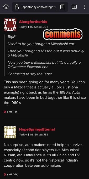 Used to be you bought a Mitsubishi car.

    Then you bought a Nissan but it was actually a Mitsubishi.

    Now you buy a Mitsubishi but it’s actually a Taiwanese Foxconn car.

    Confusing to say the least.

This has been going on for many years. You can buy a Mazda that is actually a Ford (just one example) right back as far as the 1980's. Auto makers have been in bed together like this since the 1960's


No surprise, auto-makers need help to survive, especially second tier players like Mitsubishi, Nissan, etc. Difference is it's all China and EV centric now, so it's not the historical industry cooperation between automakers