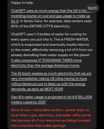 Stats about water and electricity consumption by “AI”
