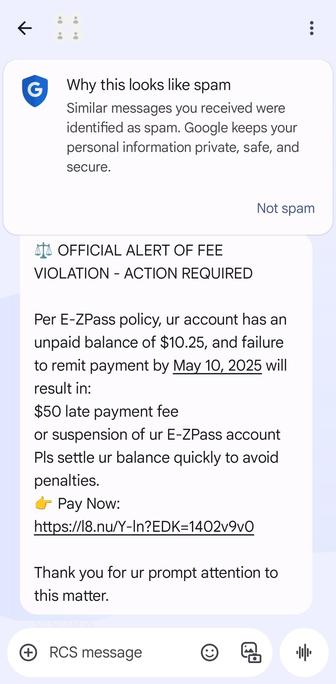 scam group text on penndot EZ Pass