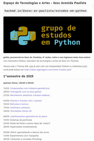 Captura de tela da página índice do grupo de estudos em Python no Sesc Av. Paulista em hackmd.io/@sesc-av-paulista/estudos-em-python