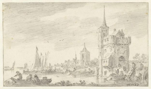 Stadspoort aan de stadswal, Jan van Goyen, 1653