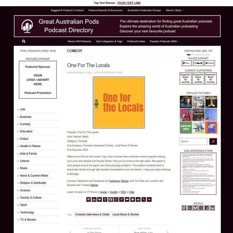 One For The Locals
Screenshot of the podcast listing on the Great Australian Pods website