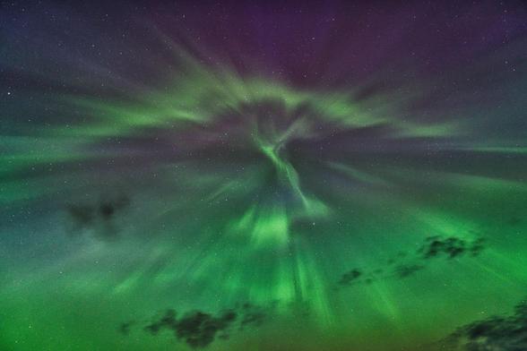 An image of the multi coloured Aurora in the night sky over North East Scotland.