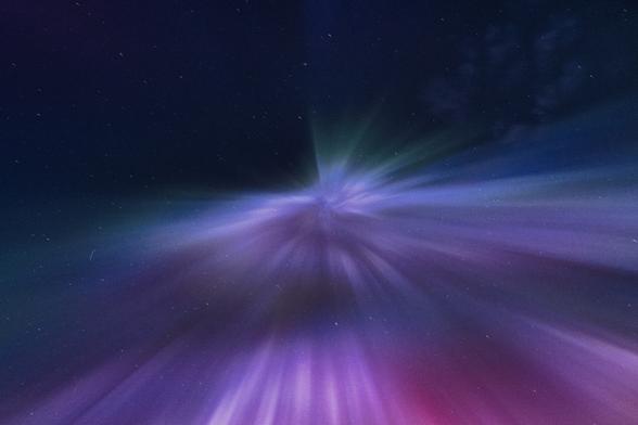An image of the multi coloured Aurora in the night sky over North East Scotland.